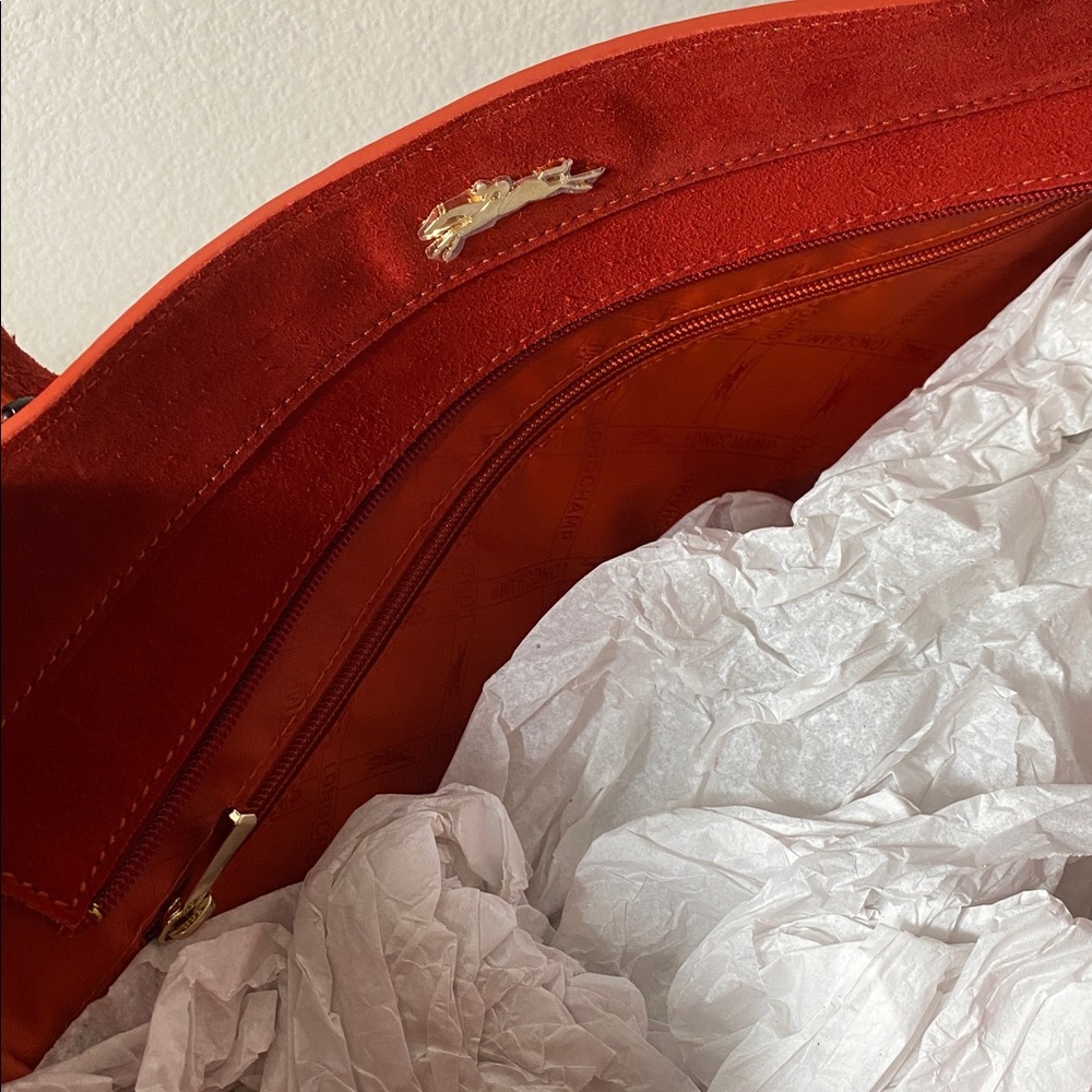 Longchamp Penelope Red Soft Leather & Suede Large Tote Bag - Picture 14 of 15